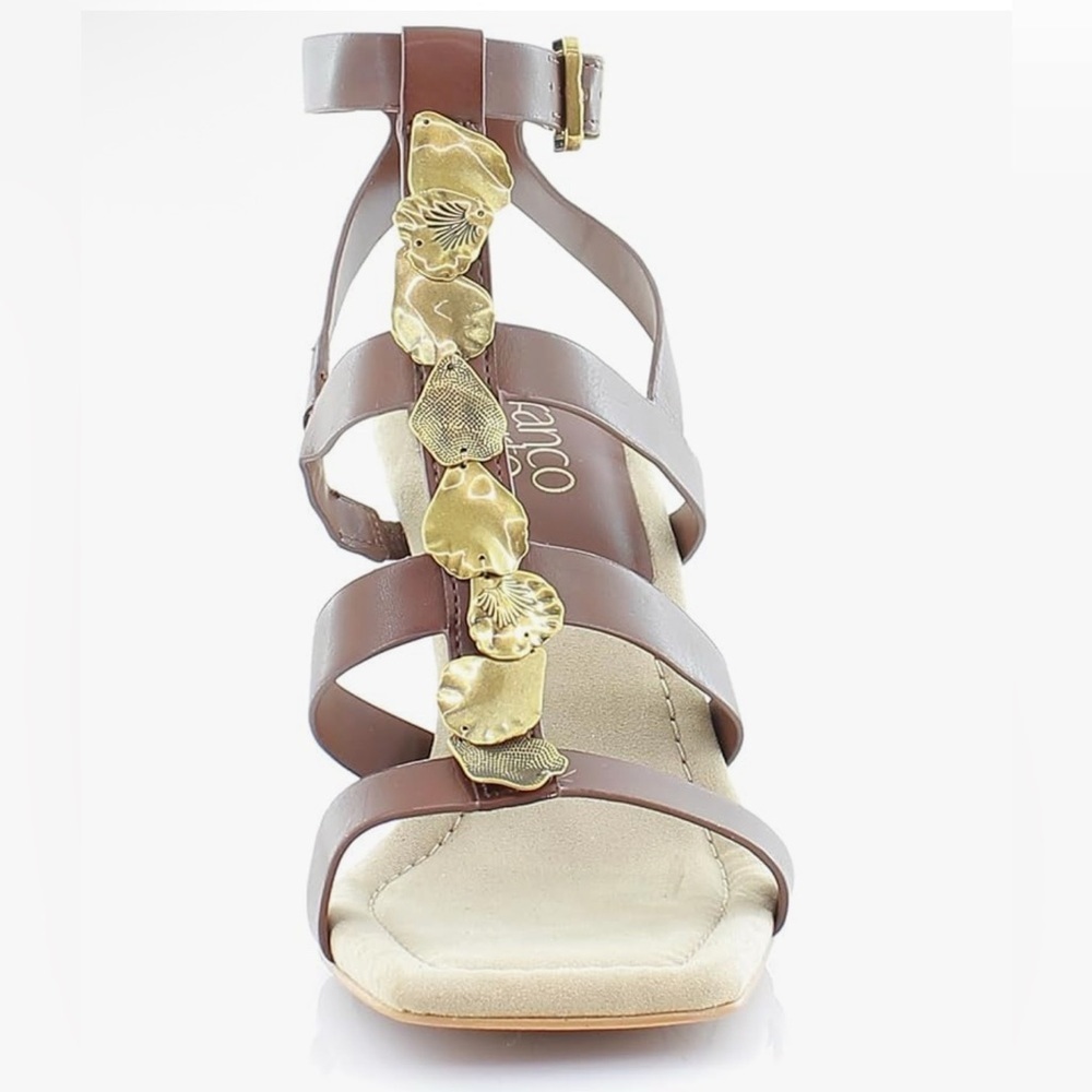 Franco Sarto Tan Sandals with Gold Details